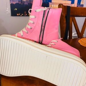 Rick Owens Pink Lace Up Boots